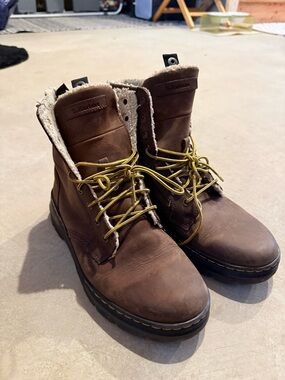 Dr. Martens Black and Cream Shearling-Lined Boot Interior